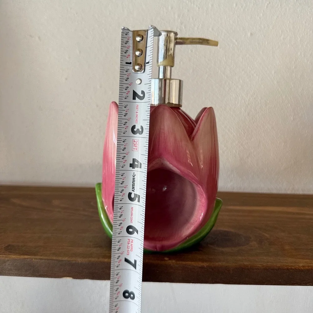 Vintage Avon RARE Pink Tulip Ceramic Soap Dispenser Sponge Holder Floral Decor